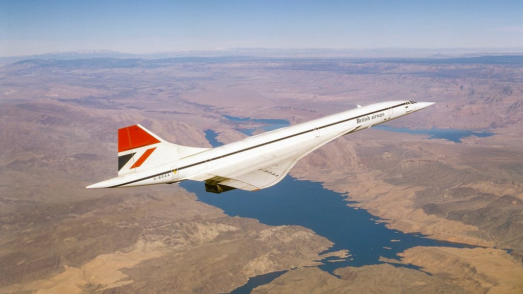 A tremendous sonic boom would be left in their wake if Concorde jets were able to travel faster than sound. (Photo courtesy of Getty Images/NNehring))
